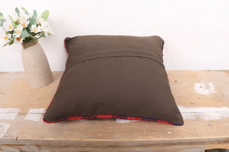 Bohemian Cushion Pillow Cover, Pillow for Sofa, Pillow Sham, 12x12 Red Cushion Case, Gift Pillow, Boho Pillow Sham Cover, Kilim Rug Pillow Sham - 7
