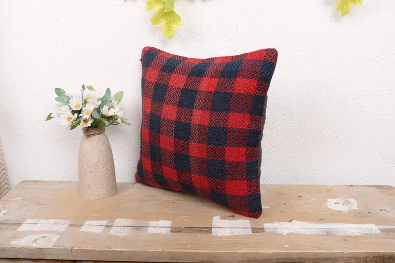 Bohemian Cushion Pillow Cover, Pillow for Sofa, Pillow Sham, 12x12 Red Cushion Case, Gift Pillow, Boho Pillow Sham Cover, Kilim Rug Pillow Sham - 4