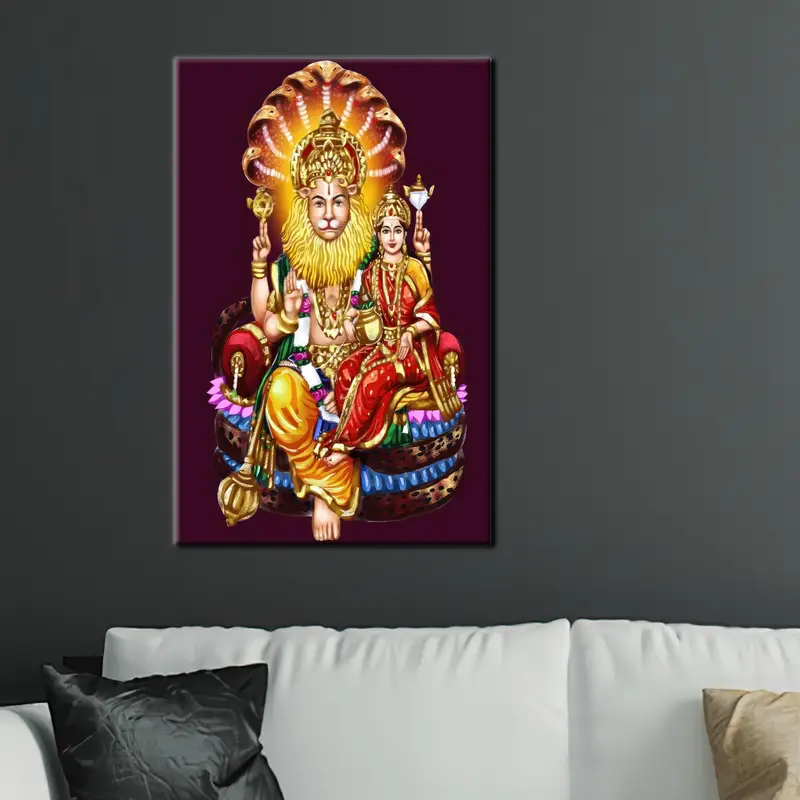 Sacred Hindu Canvas: Elegant God Vishnu Art Print
