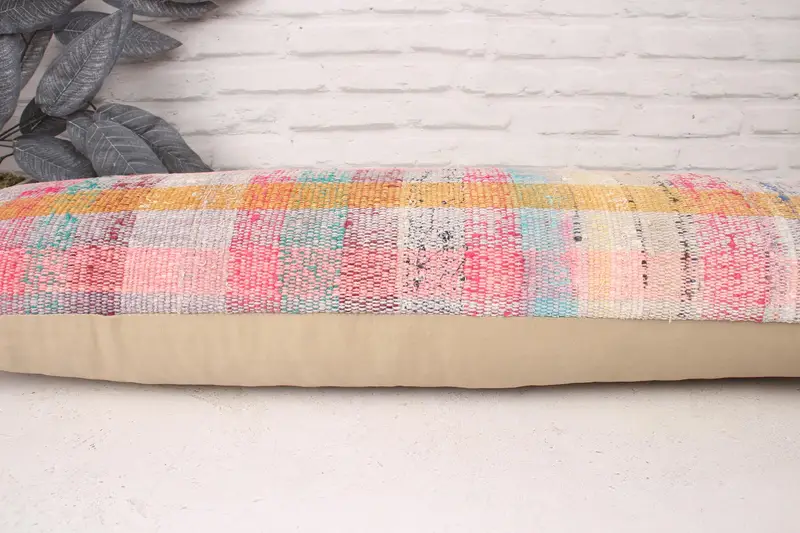 Hippie Throw Pillow, 12x36 Pink Cushion Cover, Pillow for Sofa, Kilim Pillow, Cushion Cover, Sofa Pillow Case, Vintage Kilim Throw Pillow - 5