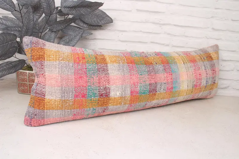 Hippie Throw Pillow, 12x36 Pink Cushion Cover, Pillow for Sofa, Kilim Pillow, Cushion Cover, Sofa Pillow Case, Vintage Kilim Throw Pillow - 3
