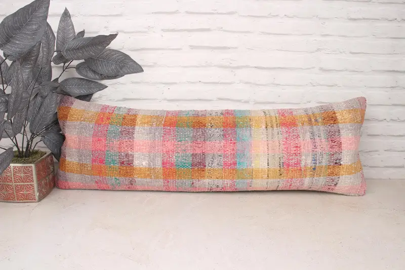 Hippie Throw Pillow, 12x36 Pink Cushion Cover, Pillow for Sofa, Kilim Pillow, Cushion Cover, Sofa Pillow Case, Vintage Kilim Throw Pillow - 1