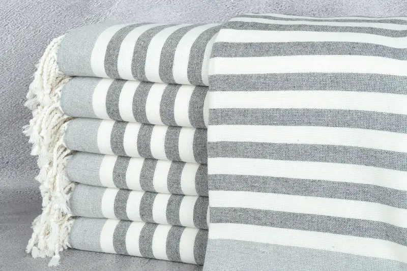 Turkish Towel Beach Gray Striped Terry 40x67 Inches