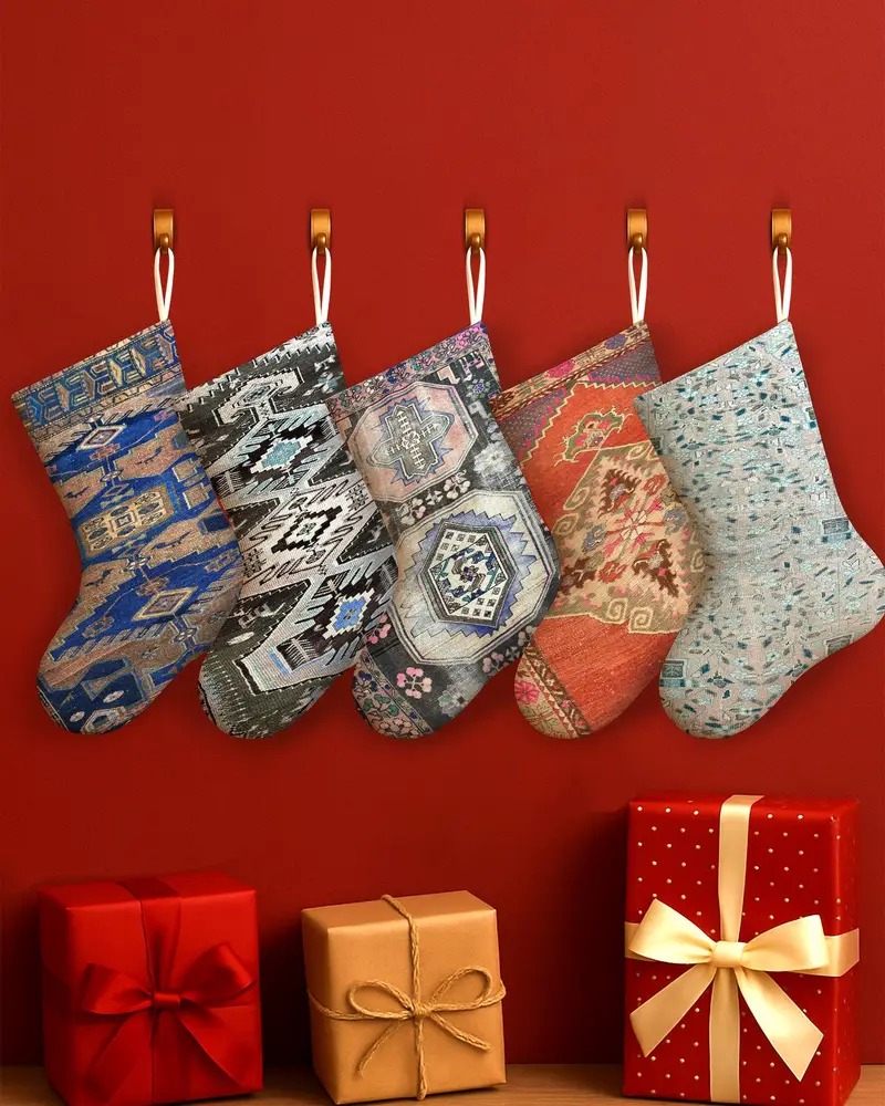 Patrón de adornos navideños festivos, calcetín navideño de algodón de 30 pulgadas