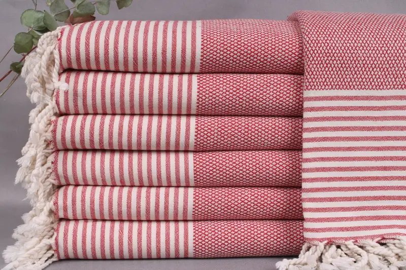 Turkish Towel Monogrammed Beach Towel Red Striped, 32x67 Inches