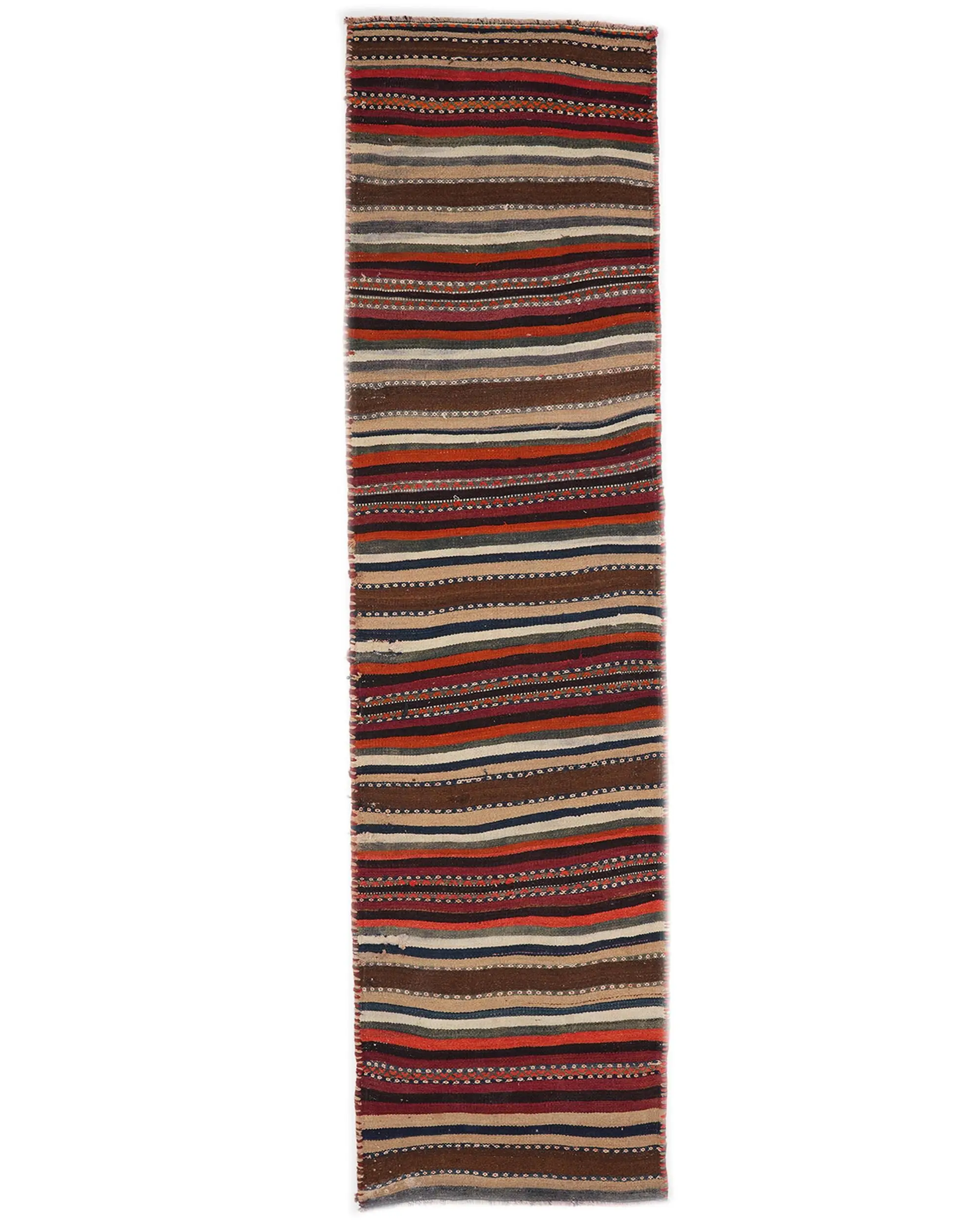2.8x10.6 ft Runner Vintage Rug, Brown Striped Turkish Rug - 1