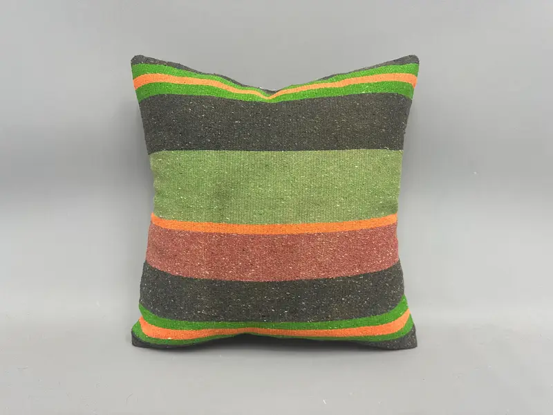 Pillow Cover, Pillow for Couch, Ethnical Kilim Rug Pillow, Rustic Cushion Case, Kilim Cushion Sham, Bolster Pillow Cover, 18x18 Green Cushion - 4