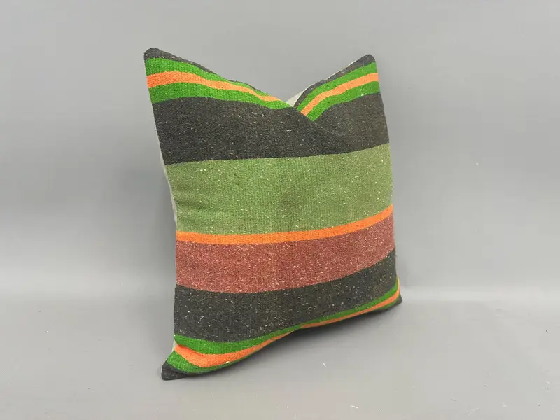 Pillow Cover, Pillow for Couch, Ethnical Kilim Rug Pillow, Rustic Cushion Case, Kilim Cushion Sham, Bolster Pillow Cover, 18x18 Green Cushion - 2
