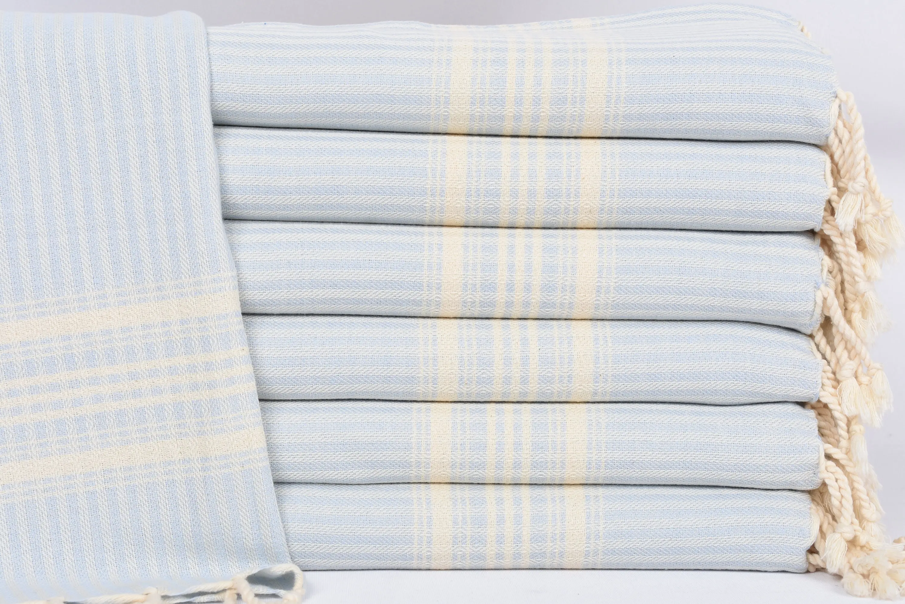 Personalized Blue Striped Tea Towel, Organic Cotton, 40x18 Inches - 1