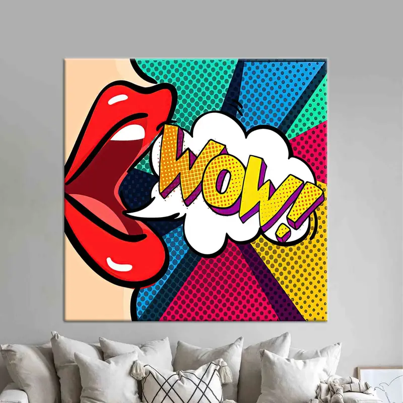 Pop Art, Woman WOW Wall Art, Canvas Wall Art, Omg Shock Comic Canvas, Lip Wall Art, Urban Graffiti Decor, Street Art Graffiti, Wall Decor, - 2