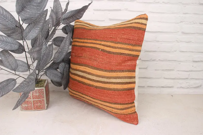 Bright Pillow Case, Interior Designer Pillow, Turkish Pillow, 18x18 Red Cushion Cover, Retro Cushion Case, Cushion Case, Turkish Kilim Pillow - 4