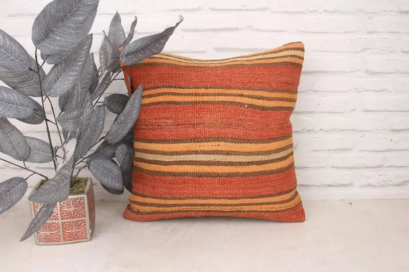 Bright Pillow Case, Interior Designer Pillow, Turkish Pillow, 18x18 Red Cushion Cover, Retro Cushion Case, Cushion Case, Turkish Kilim Pillow - 1