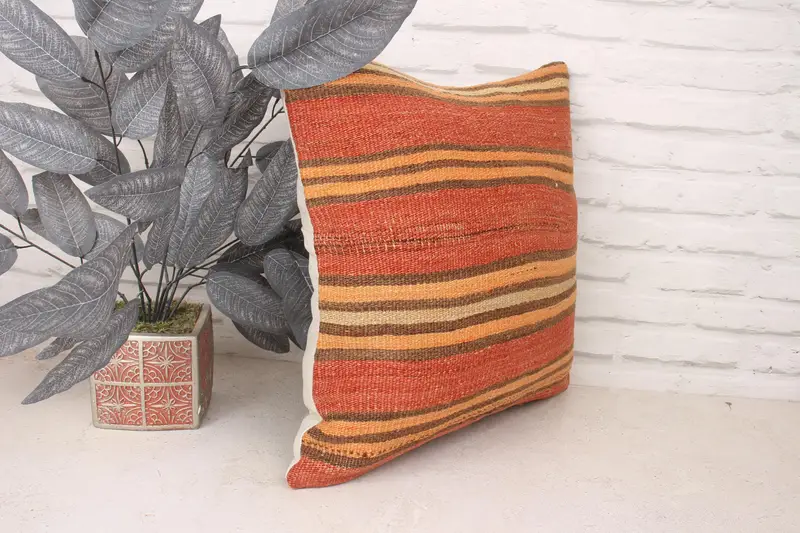 Bright Pillow Case, Interior Designer Pillow, Turkish Pillow, 18x18 Red Cushion Cover, Retro Cushion Case, Cushion Case, Turkish Kilim Pillow - 3