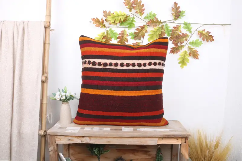 Accent Cushion Cover, Interior Designer Pillow, Pillow for Couch, 24x24 Red Pillow Sham, Cushion Case, Ethnical Kilim Rug Pillow - 1