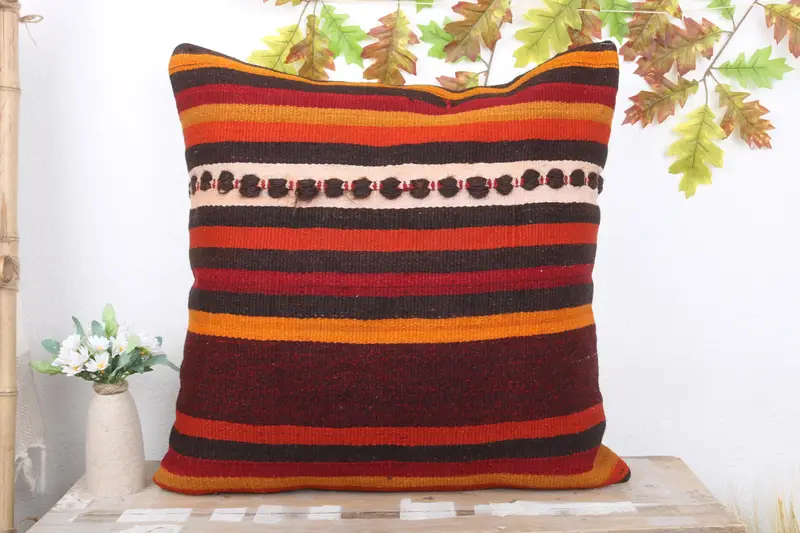 Accent Cushion Cover, Interior Designer Pillow, Pillow for Couch, 24x24 Red Pillow Sham, Cushion Case, Ethnical Kilim Rug Pillow - 2