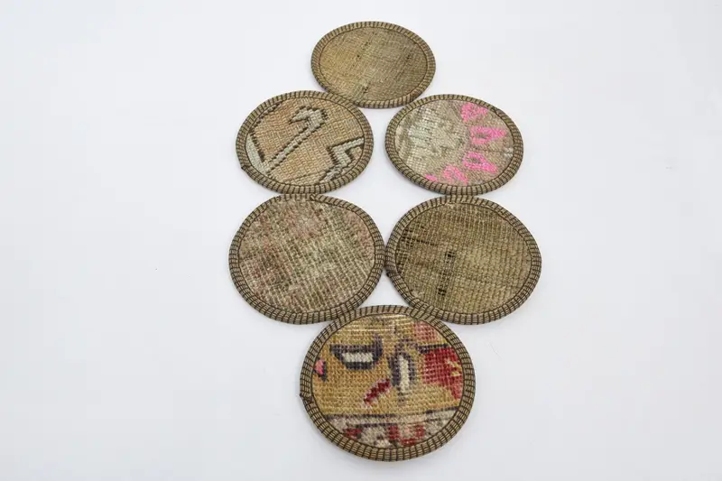 ボヘミアンラウンドコースター、オレンジとグリーンの装飾コースター