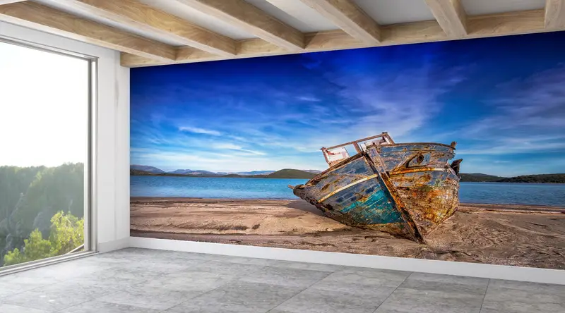Zarif Tekne Manzarası Baskılı Duvar Kağıdı: Alanınızı Dönüştürün