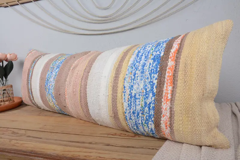 Kilim Pillow Cover, Pastel Cushion Case, Cushion Case, Pillow for Sofa, Interior Designer Pillow, 16x48 White Pillow, Sofa Bolster Pillow Cover - 4