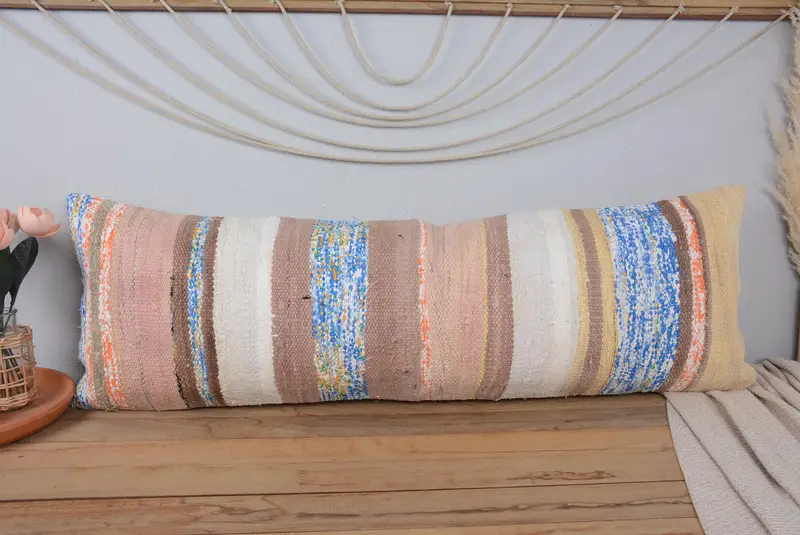 Kilim Pillow Cover, Pastel Cushion Case, Cushion Case, Pillow for Sofa, Interior Designer Pillow, 16x48 White Pillow, Sofa Bolster Pillow Cover - 2