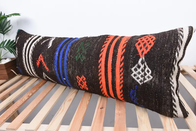 Pillow Sham, Ethnical Kilim Rug Pillow, Ikat Cushion, Vintage Kilim Pillow, 16x48 Brown Pillow Sham, Vintage Pillow, Sofa Bolster Pillow - 5