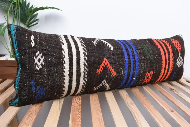 Pillow Sham, Ethnical Kilim Rug Pillow, Ikat Cushion, Vintage Kilim Pillow, 16x48 Brown Pillow Sham, Vintage Pillow, Sofa Bolster Pillow - 4