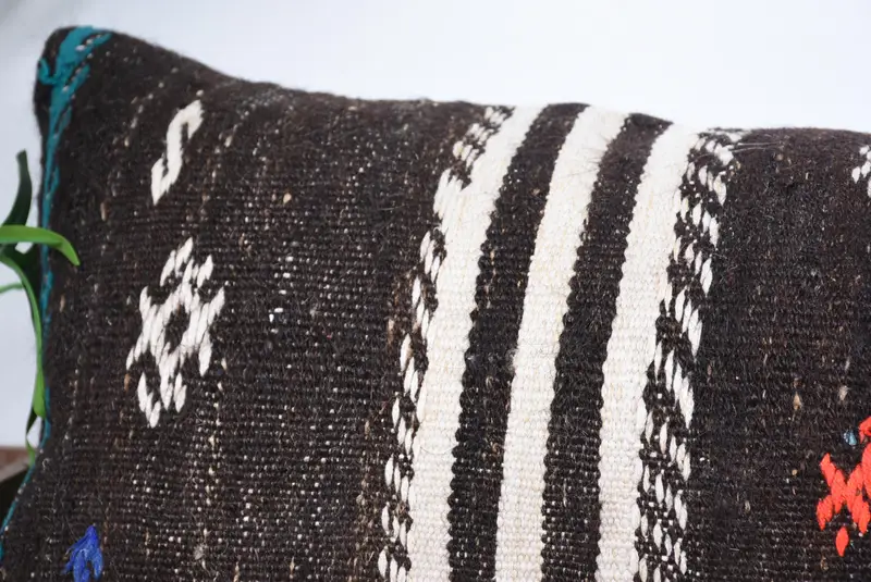 Pillow Sham, Ethnical Kilim Rug Pillow, Ikat Cushion, Vintage Kilim Pillow, 16x48 Brown Pillow Sham, Vintage Pillow, Sofa Bolster Pillow - 2