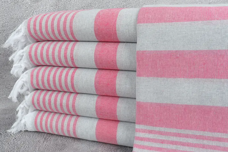 Personalized Turkish Towel Organic Striped Beige, 36x67 Inches