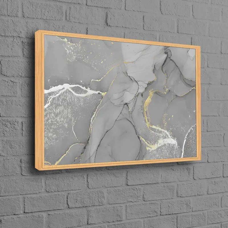 豪華な大理石プリント キャンバス: コンテンポラリー グレー & ゴールド アート