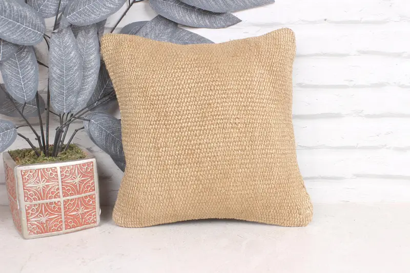 12x12 Beige Cushion Case, Turkish Pillow, Pillow Sham, Kilim Pillow, Cotton Cushion, Kilim Pillow Cover, Living Room Throw Cushion Case - 1