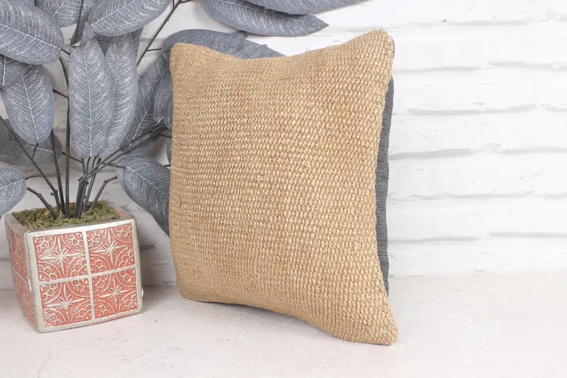 12x12 Beige Cushion Case, Turkish Pillow, Pillow Sham, Kilim Pillow, Cotton Cushion, Kilim Pillow Cover, Living Room Throw Cushion Case - 3
