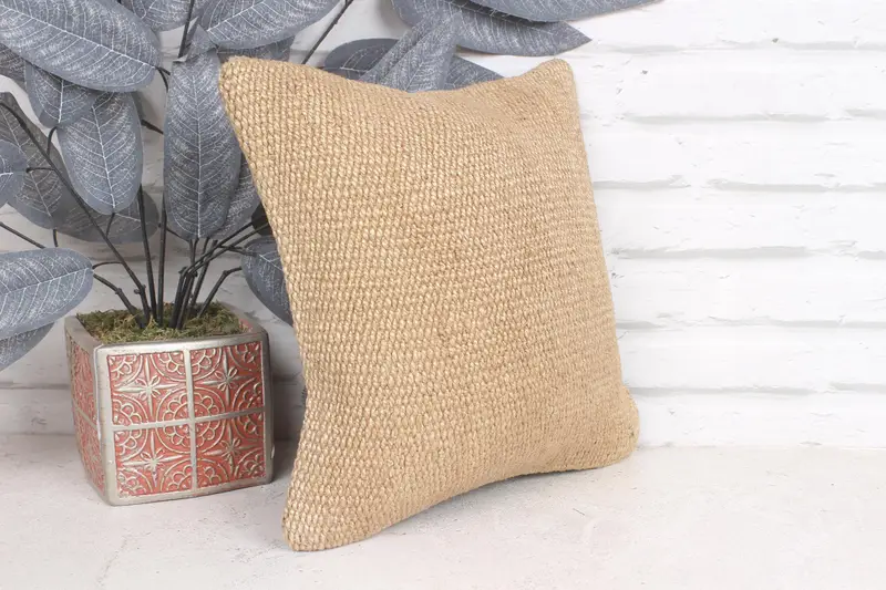 12x12 Beige Cushion Case, Turkish Pillow, Pillow Sham, Kilim Pillow, Cotton Cushion, Kilim Pillow Cover, Living Room Throw Cushion Case - 4