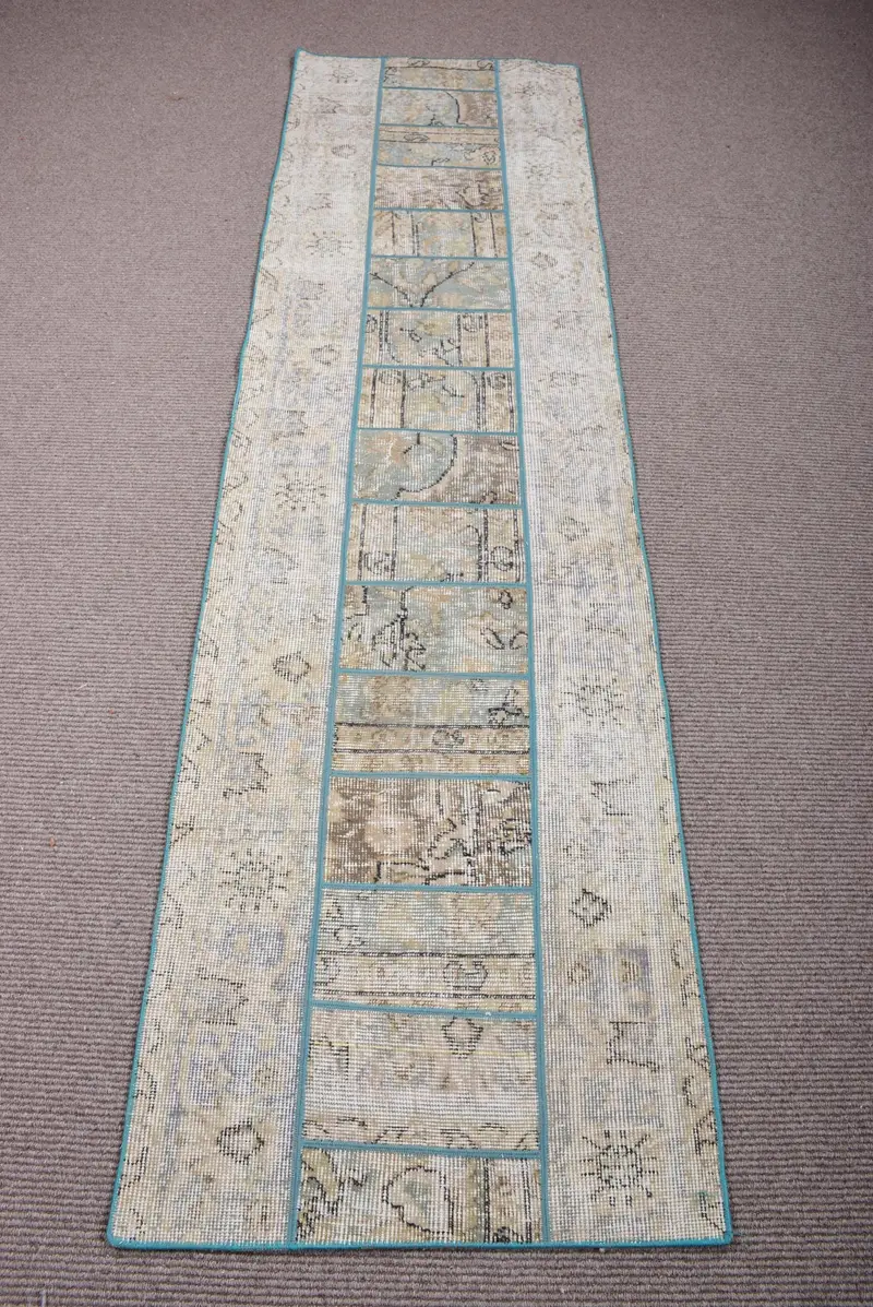 Vintage Halı, Yolluk 2.3x8 ft Halı, Oushak Gri Düz Halı - 1