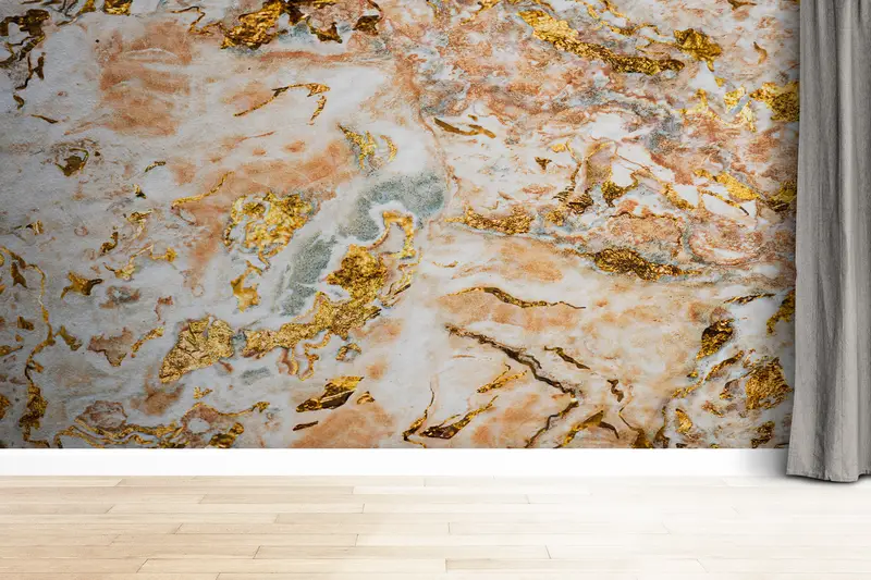 Gold Mural, Paper Wall Art, Bright Wall Paper, Wall Paper Peel and Stick, Shimmery Wall Art, Abstract Wallpaper, - 5
