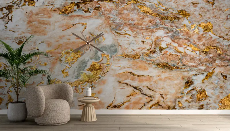 Gold Mural, Paper Wall Art, Bright Wall Paper, Wall Paper Peel and Stick, Shimmery Wall Art, Abstract Wallpaper, - 3