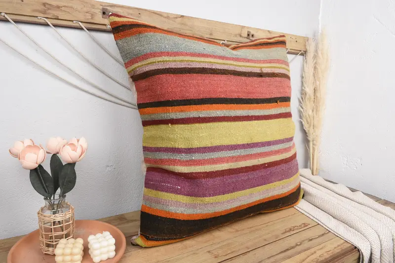 Vintage Kilim Throw Pillow, Interior Designer Pillow, Cushion Cover, 32x32 Pink Cushion, Nomadic Pillow Case, Vintage Pillow, Hippie Throw Cushion - 1
