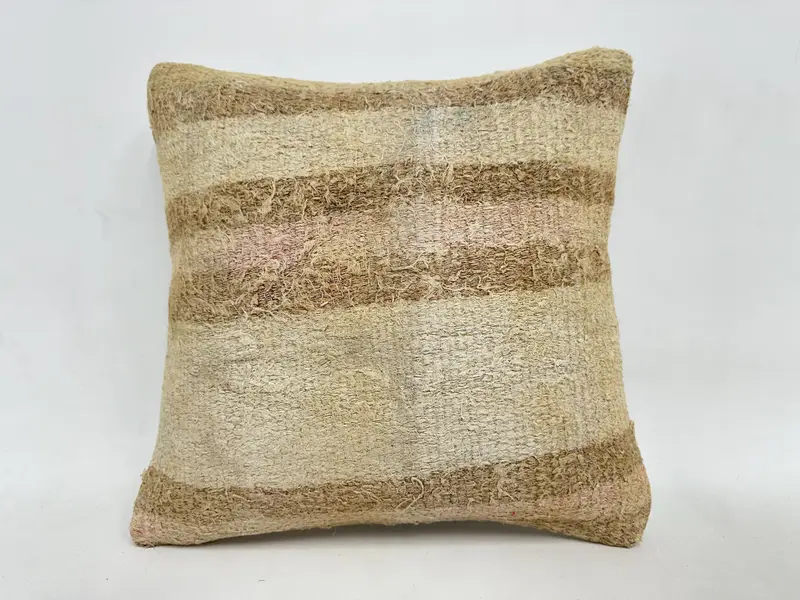 16x16 Beige Cushion, Throw Kilim Pillow, Turkish Kilim Pillow, Pillow Case, Bench Cushion, Gift Pillow, Turkish Rugs Cushion, Luxury Pillow Case - 1