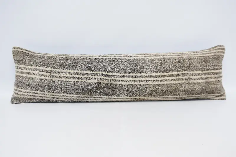 Handgefertigtes gestreiftes Hanf-Wurfkissen, Vintage-Kissen in Braun und Weiß