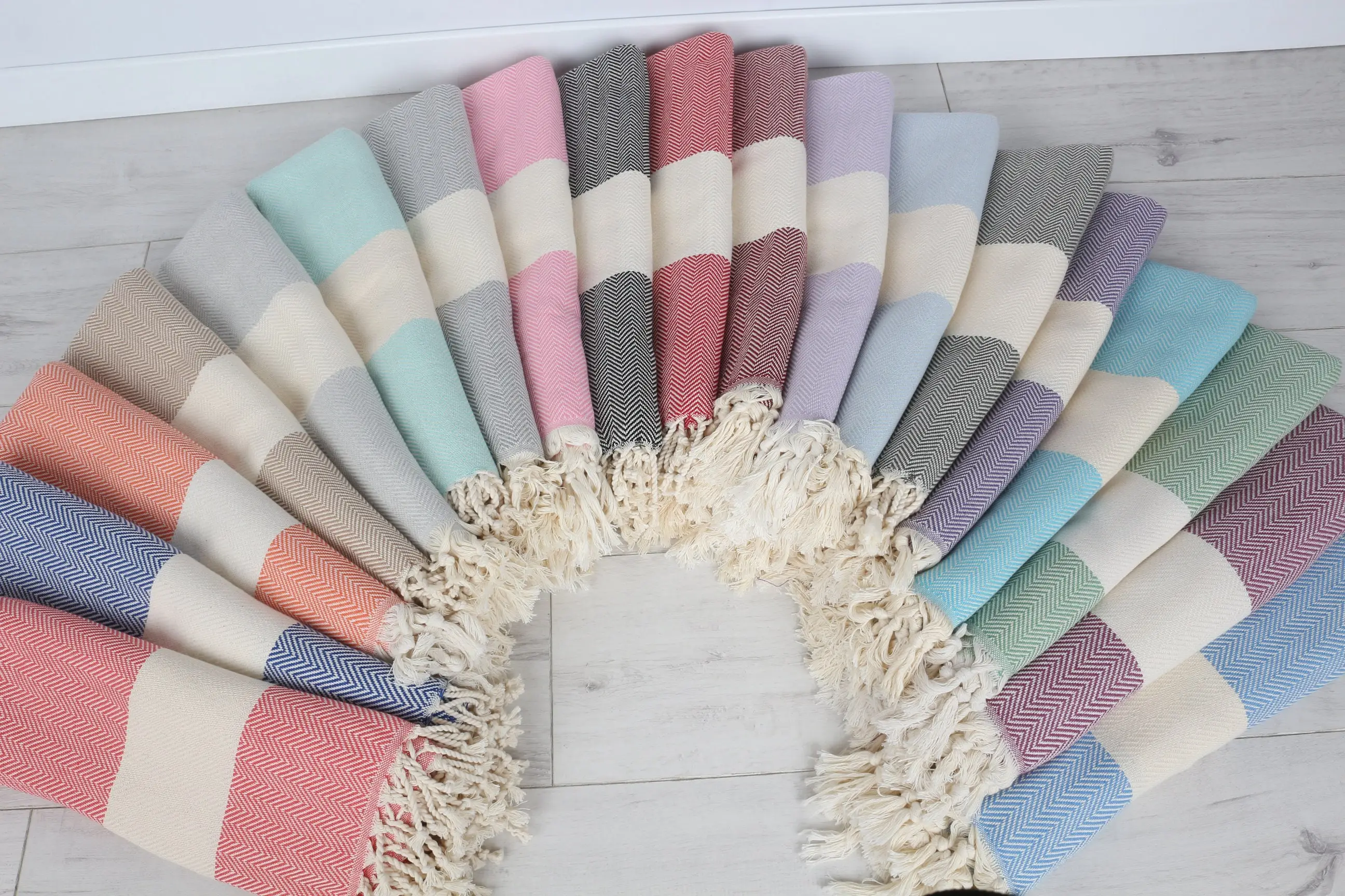 Personalized Beach Towel Turkish Cotton Beige Herringbone, 40x71 Inches - 1