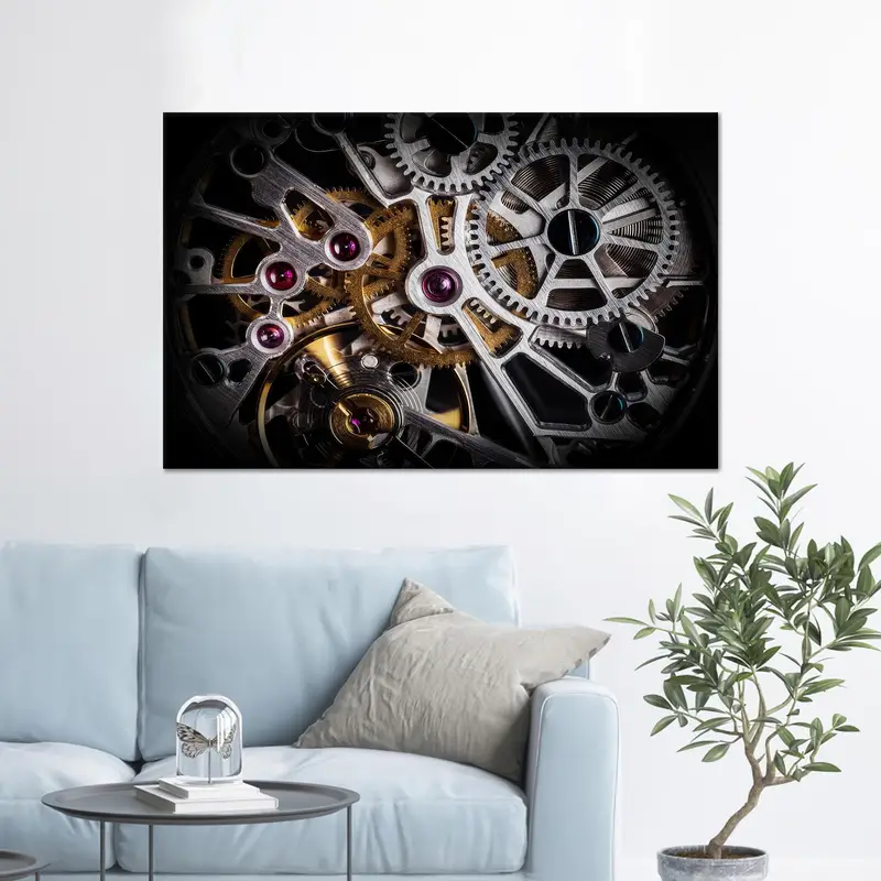 Elegante lienzo dorado con mecanismo de relojería: impresión artística de engranajes de reloj