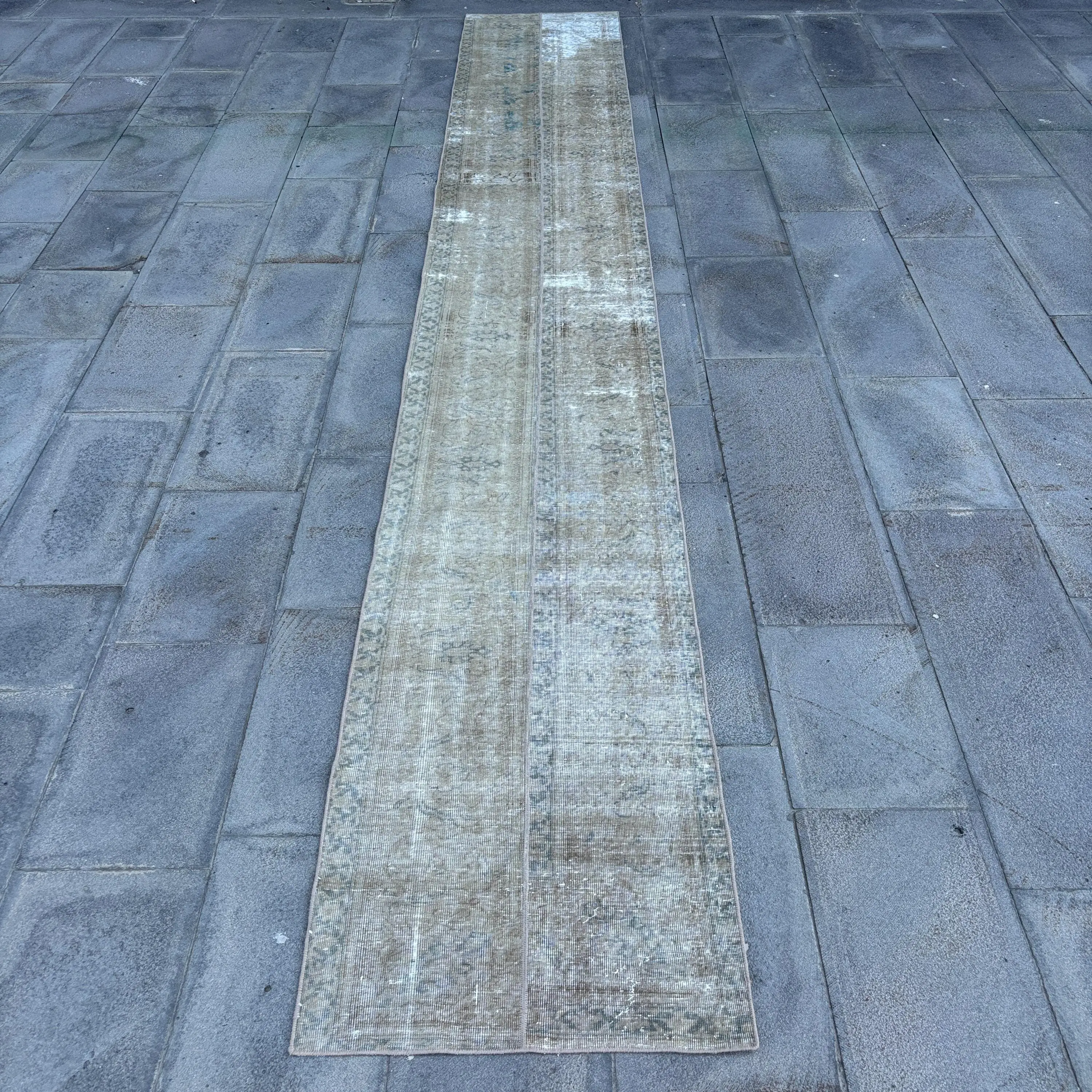 2.1x14.1 ft Turkish Rug, Vintage Runner Rug, Gray Blue Floral Wool Rug - 1