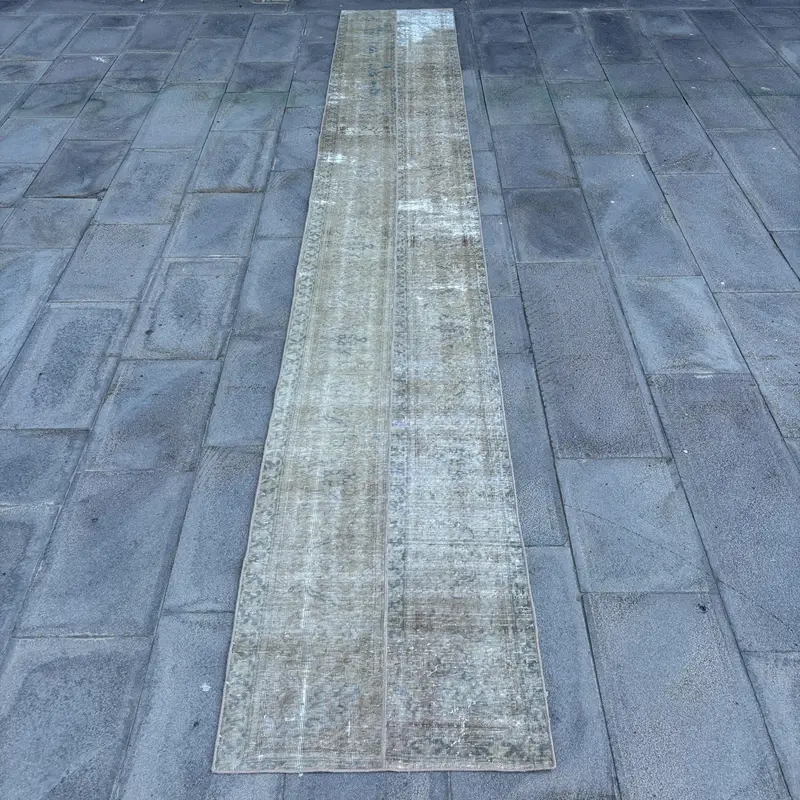 Green, Beige Floral Rug, 2,1x14,1 ft Chic Decor