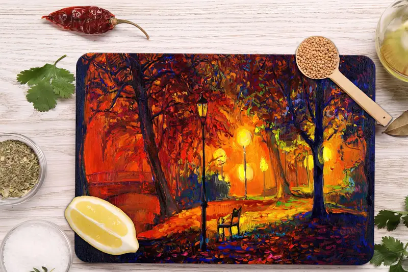 秋の夜景ガラスまな板、強化、滑り止め足