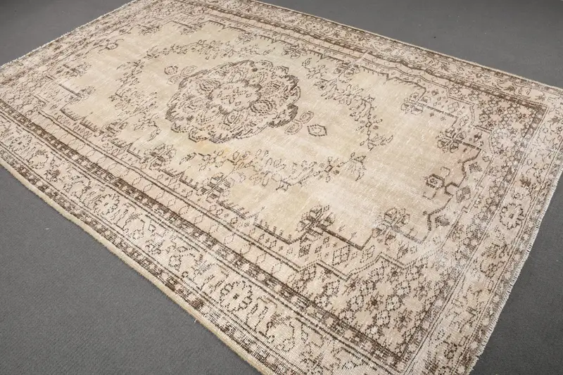 6,2x9,3 ft Teppich, türkischer Vintage-Teppich, brauner Oushak-Wollteppich - 1