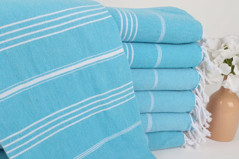 Özel Türk Plaj Havlusu Monogramlı Turkuaz, Bej, 40x71 İnç