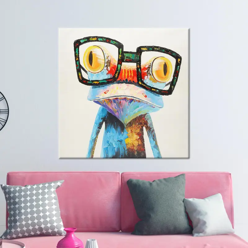 Modern Colorful Frog With Glasses Fun Animals Printed Canvas