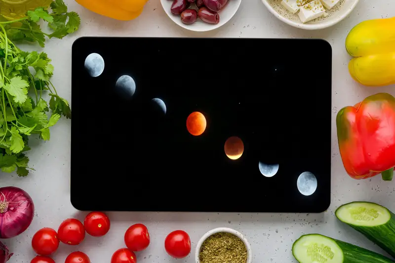 天空のガラスまな板: 月、黒、宇宙、惑星のデザイン