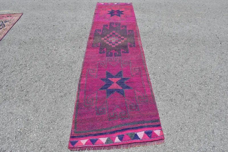 2.7x11.2 ft Turkish Rug, Runner Vintage Rug, Red Solid Rug - 1