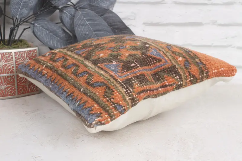 Pillow Sham, Kilim Pillow, Personalized Gift Pillow Pillow Cover, Vintage Kilim Pillow, 12x12 Orange Pillow Cover, Ethnical Kilim Rug Pillow - 6