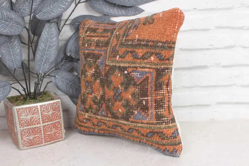 Pillow Sham, Kilim Pillow, Personalized Gift Pillow Pillow Cover, Vintage Kilim Pillow, 12x12 Orange Pillow Cover, Ethnical Kilim Rug Pillow - 3