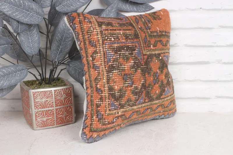 Pillow Sham, Kilim Pillow, Personalized Gift Pillow Pillow Cover, Vintage Kilim Pillow, 12x12 Orange Pillow Cover, Ethnical Kilim Rug Pillow - 4